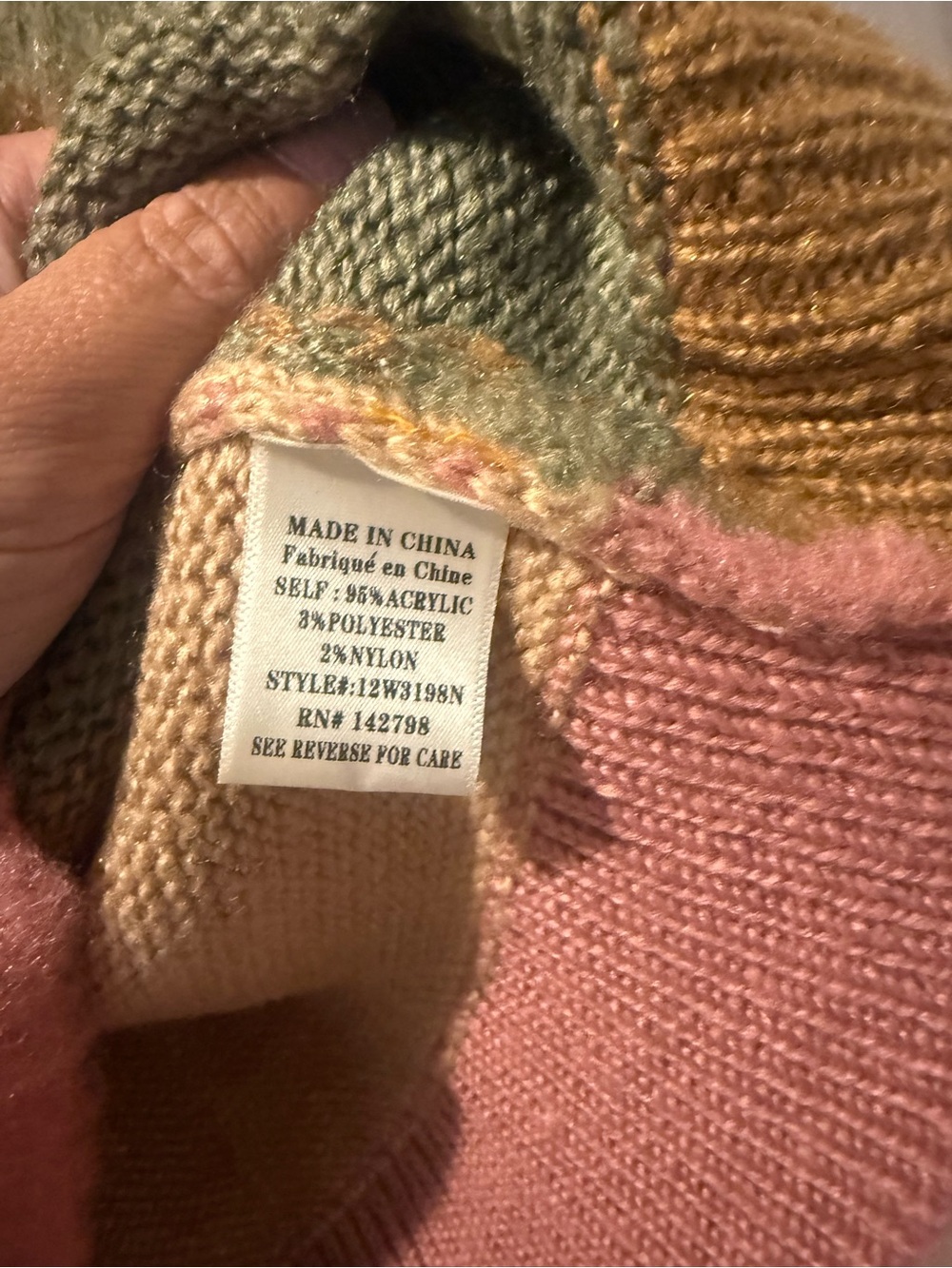 NWT Multicolor Striped Cozy Women's Sweater Dress - Pink, Mustard, Green - Picture 4 of 6